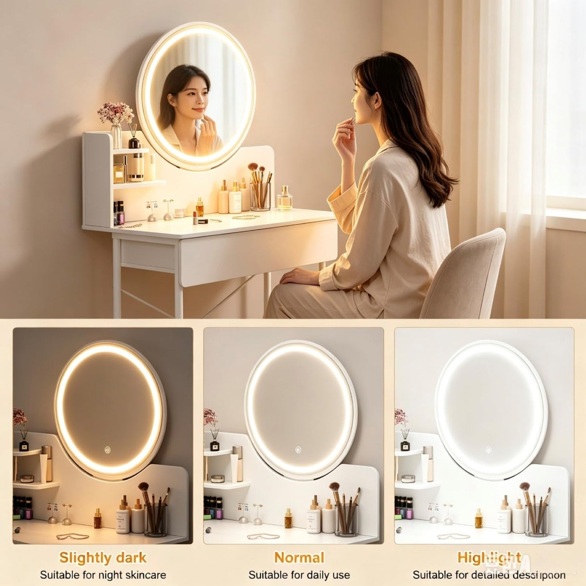 Vanity Desk with Mirror and LED Lights D99729