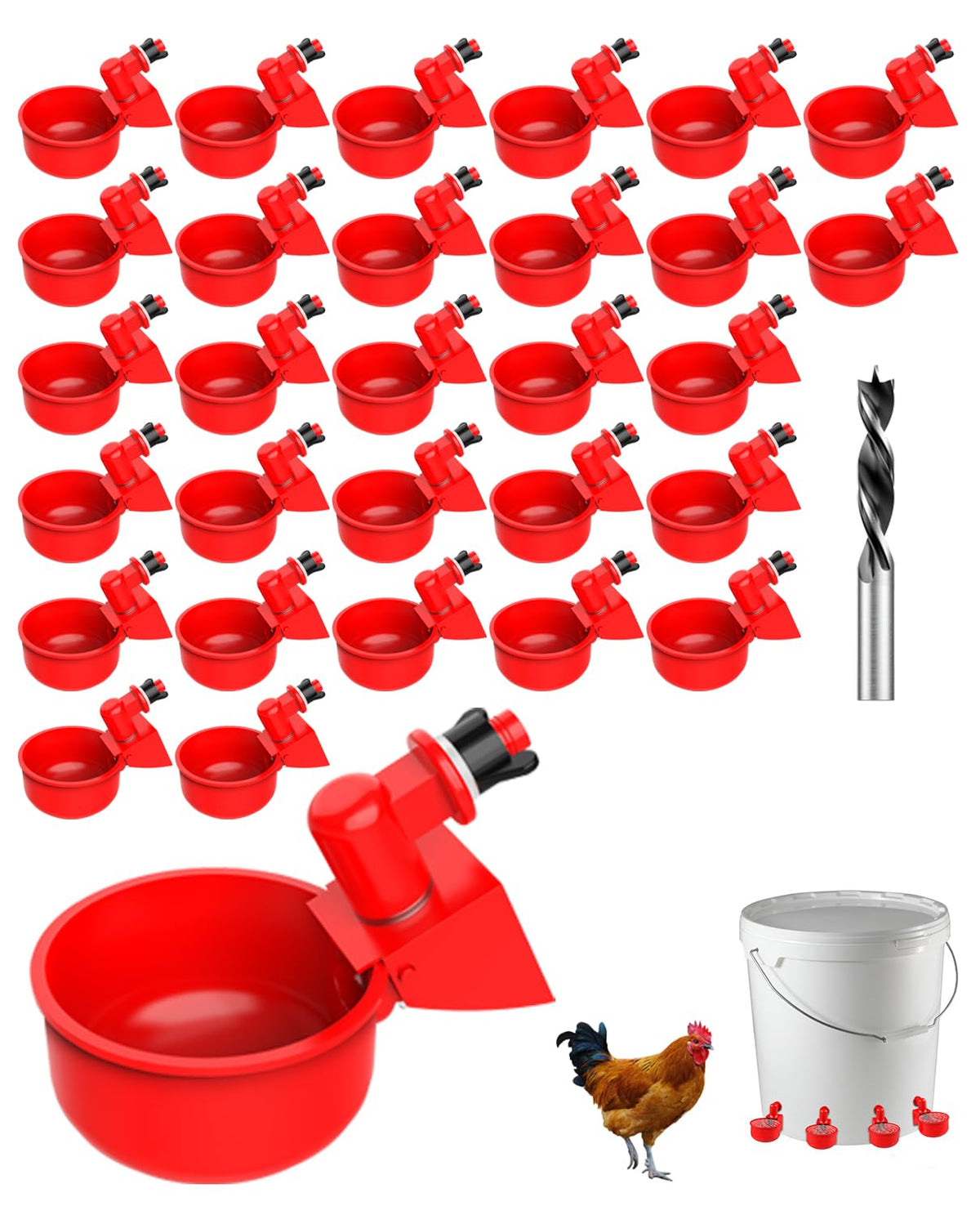 30 Packs Large Automatic Poultry Water Feeder Cups with Tee Fittings J843