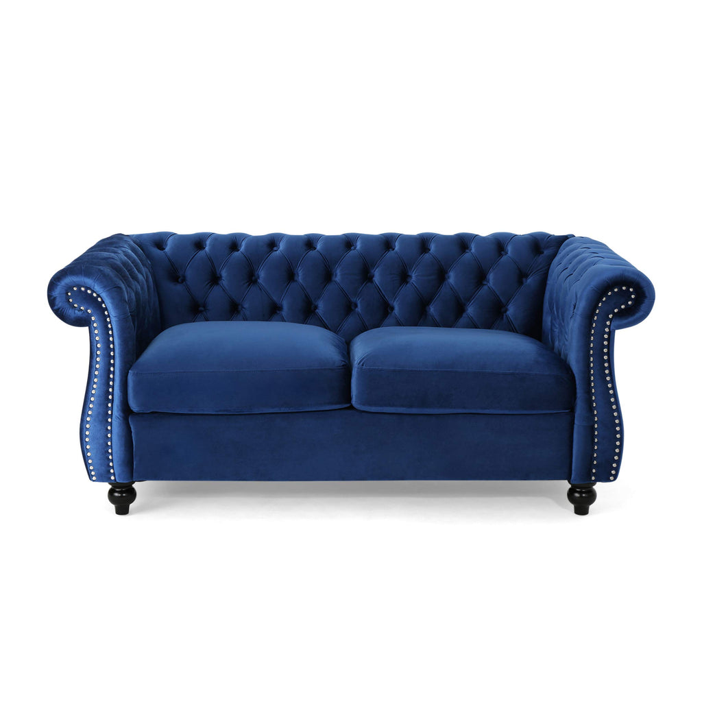 Navy Blue Velvet Tufted Chesterfield Sofa M4707