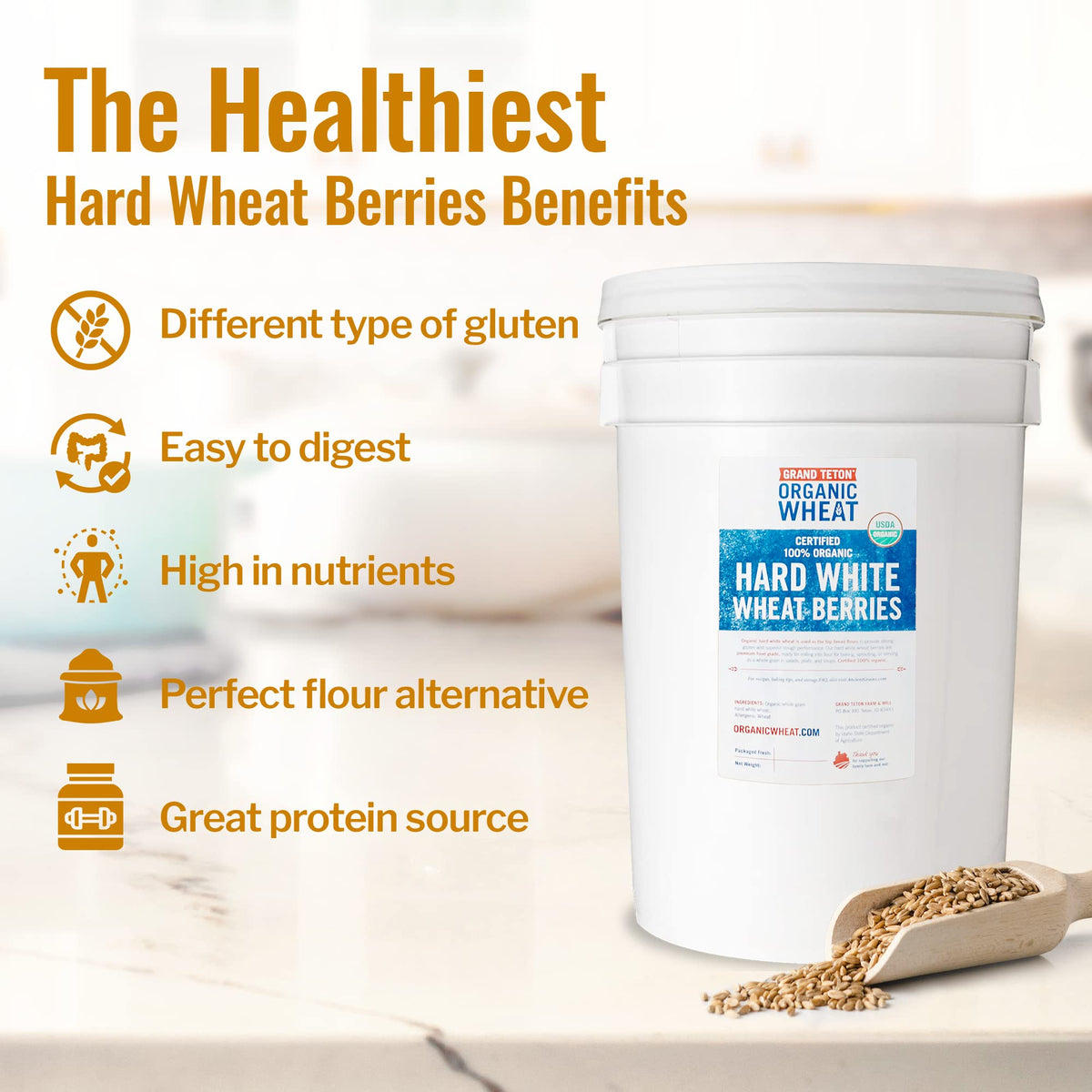 100% Organic Hard White Wheat Berries 43 lbs F325479