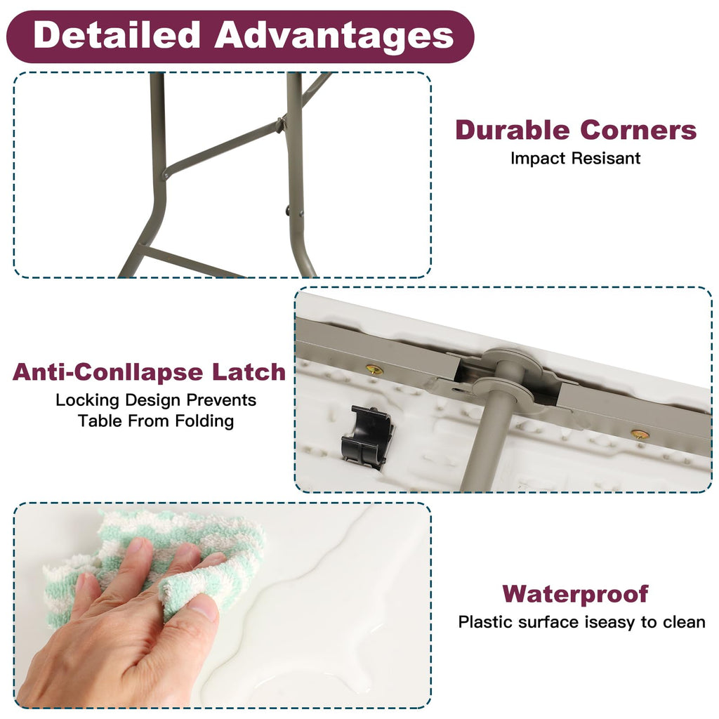 6FT White Folding Plastic Utility Table with Carrying Handle Z893
