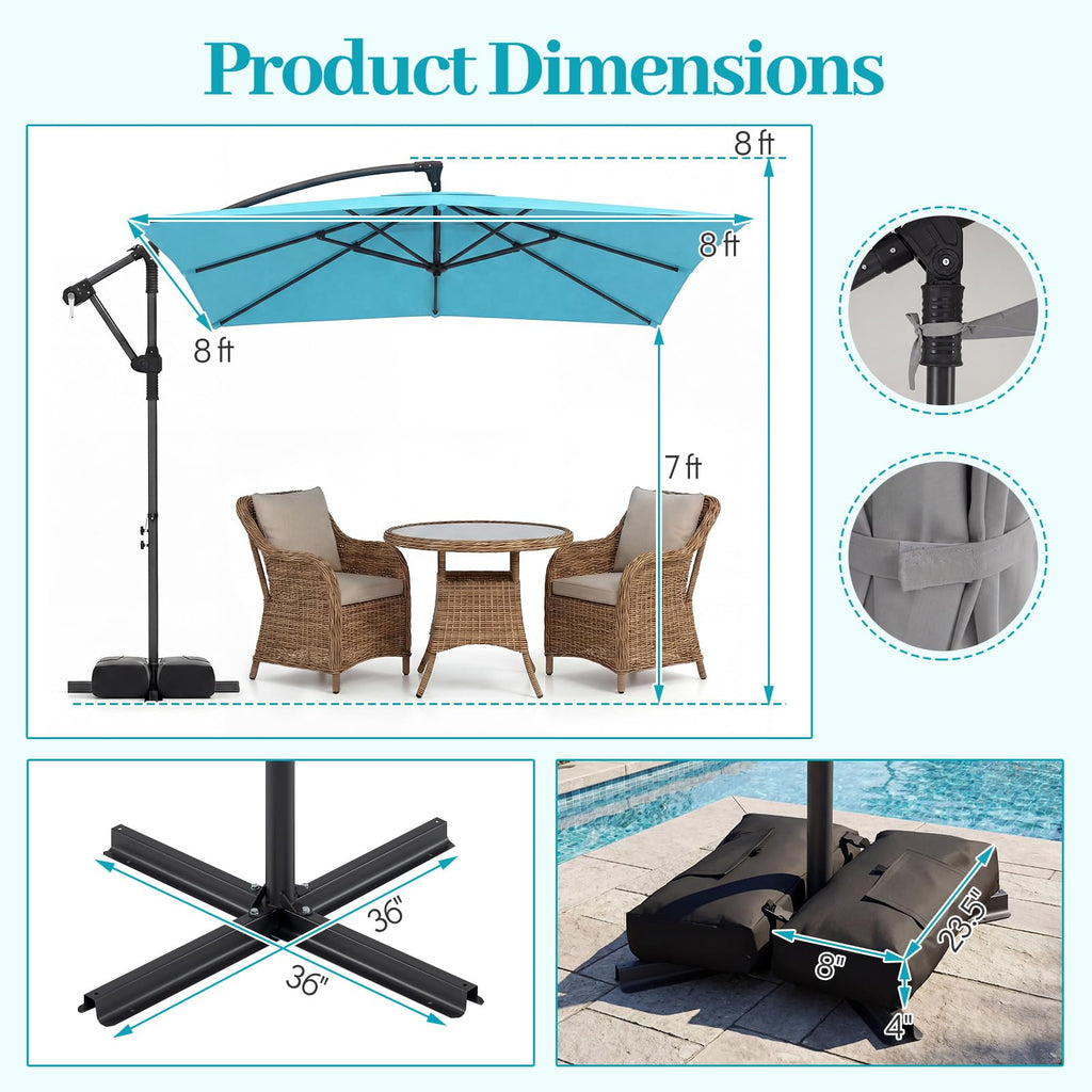 8x8 FT Square Offset Cantilever Patio Umbrella with Base U9972