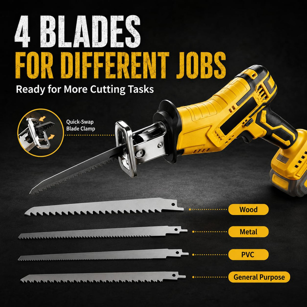 Cordless Reciprocating Saw with 4 Blades P98911