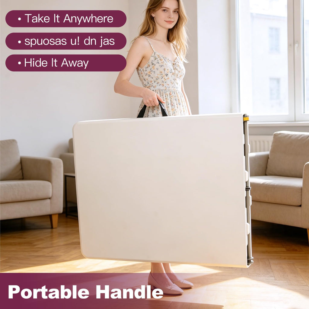 6FT White Folding Plastic Utility Table with Carrying Handle Z893