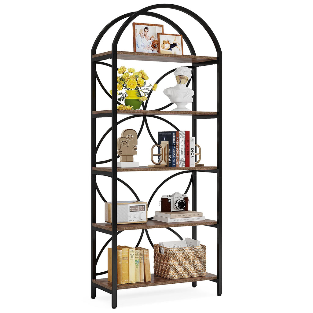 75 Inch Tall Arched 5-Tier Bookshelf O499276