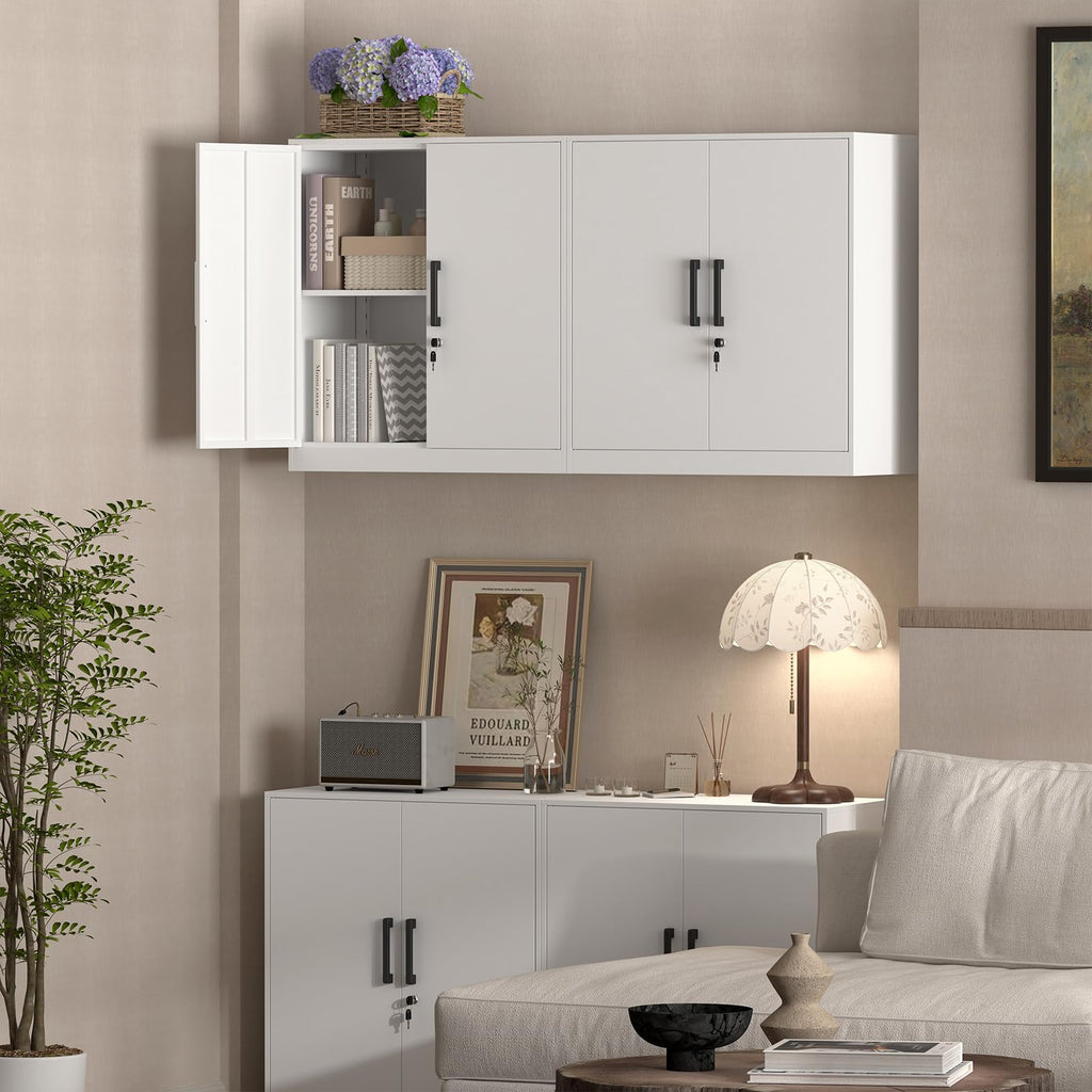 White Metal Wall Cabinet with Adjustable Shelf E3764