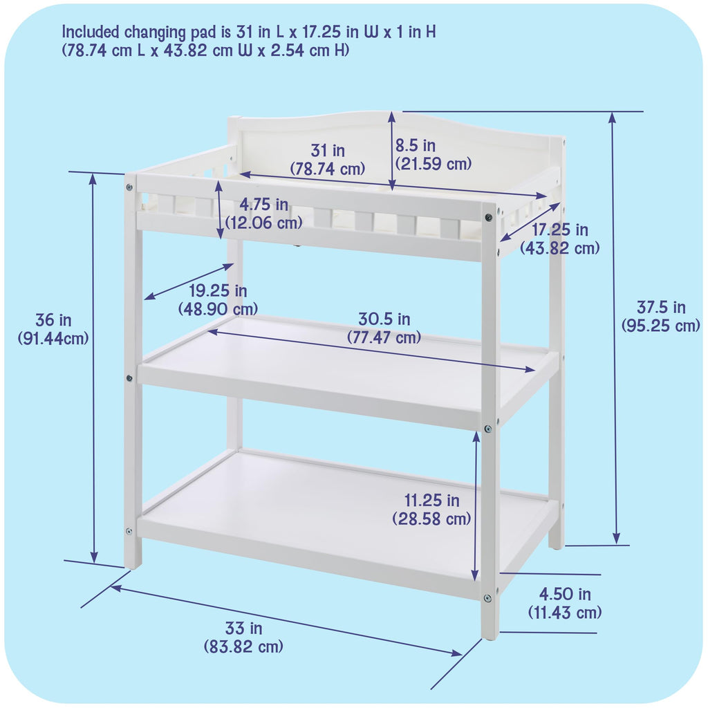 White Baby Changing Table with Pad & Storage Shelves B237315