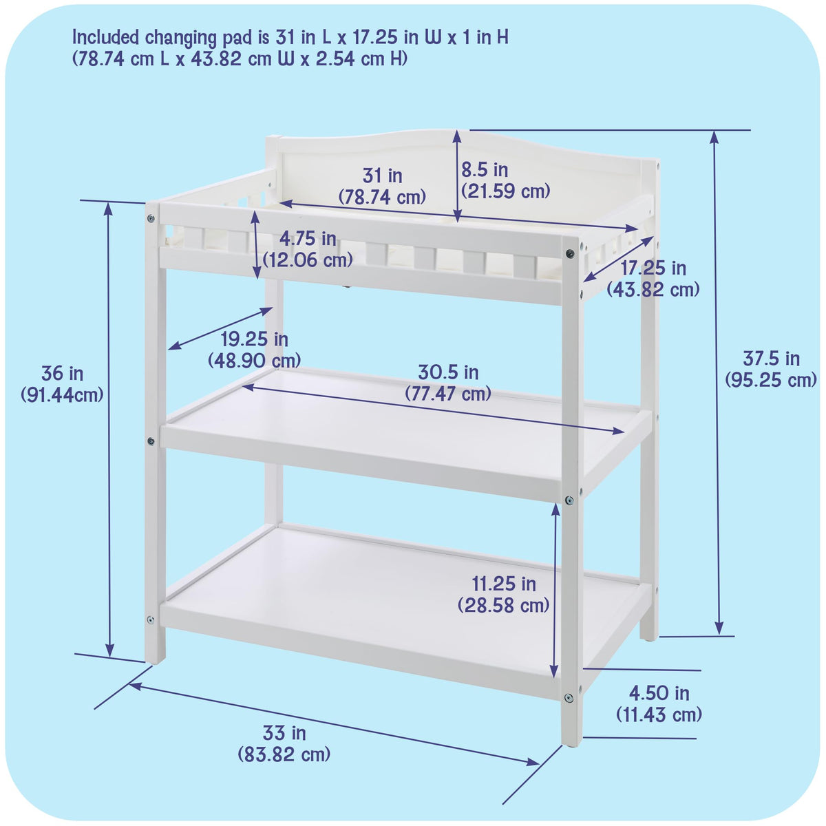 White Baby Changing Table with Pad & Storage Shelves B237315