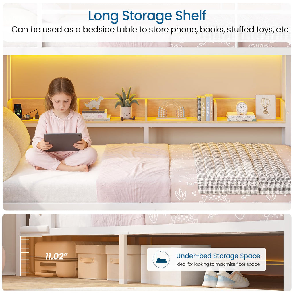 Twin Over Twin Bunk Bed with 6 Storage Drawers, Shelves, LED Lights and Ladder G58625