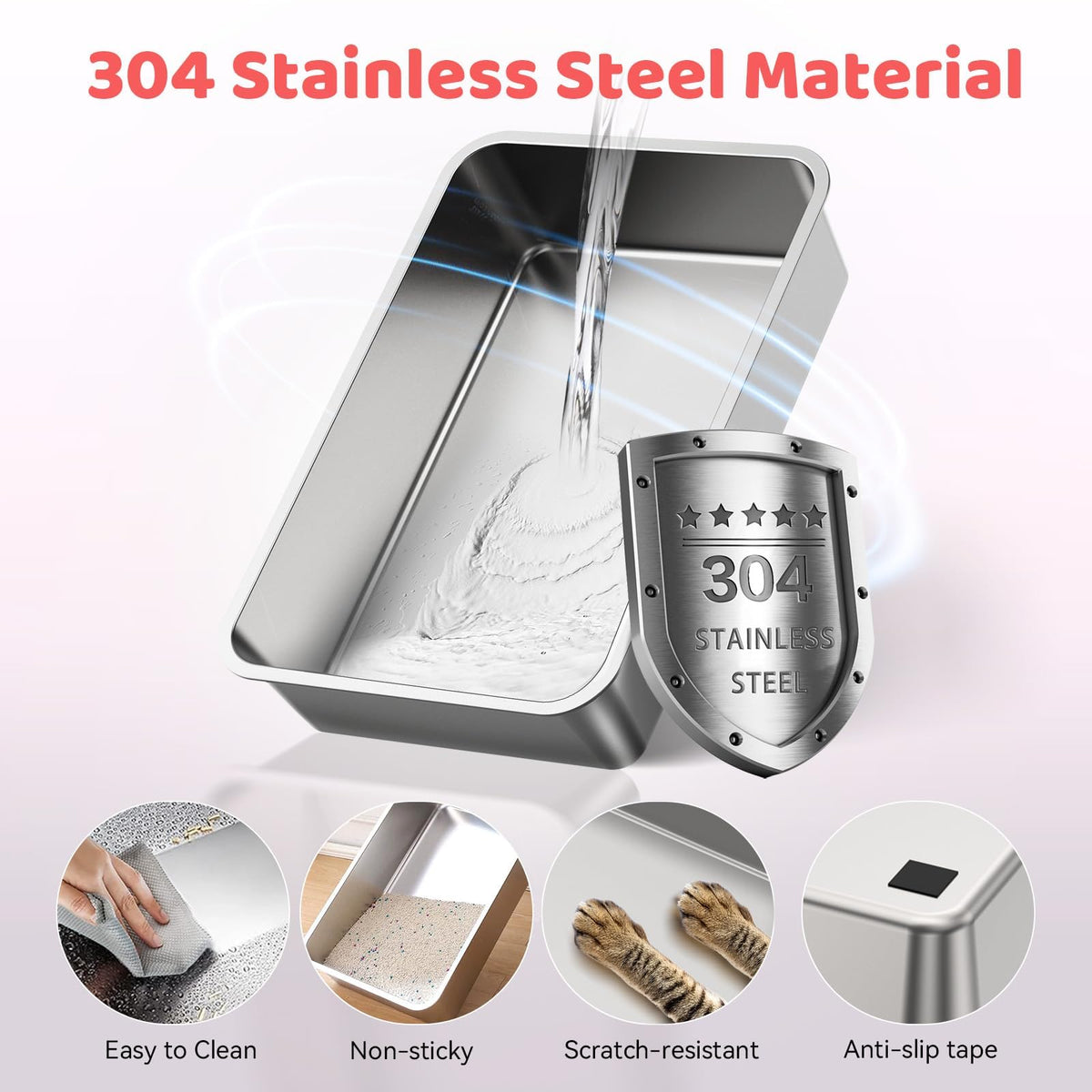XL Stainless Steel Cat Litter Box with Lid A364