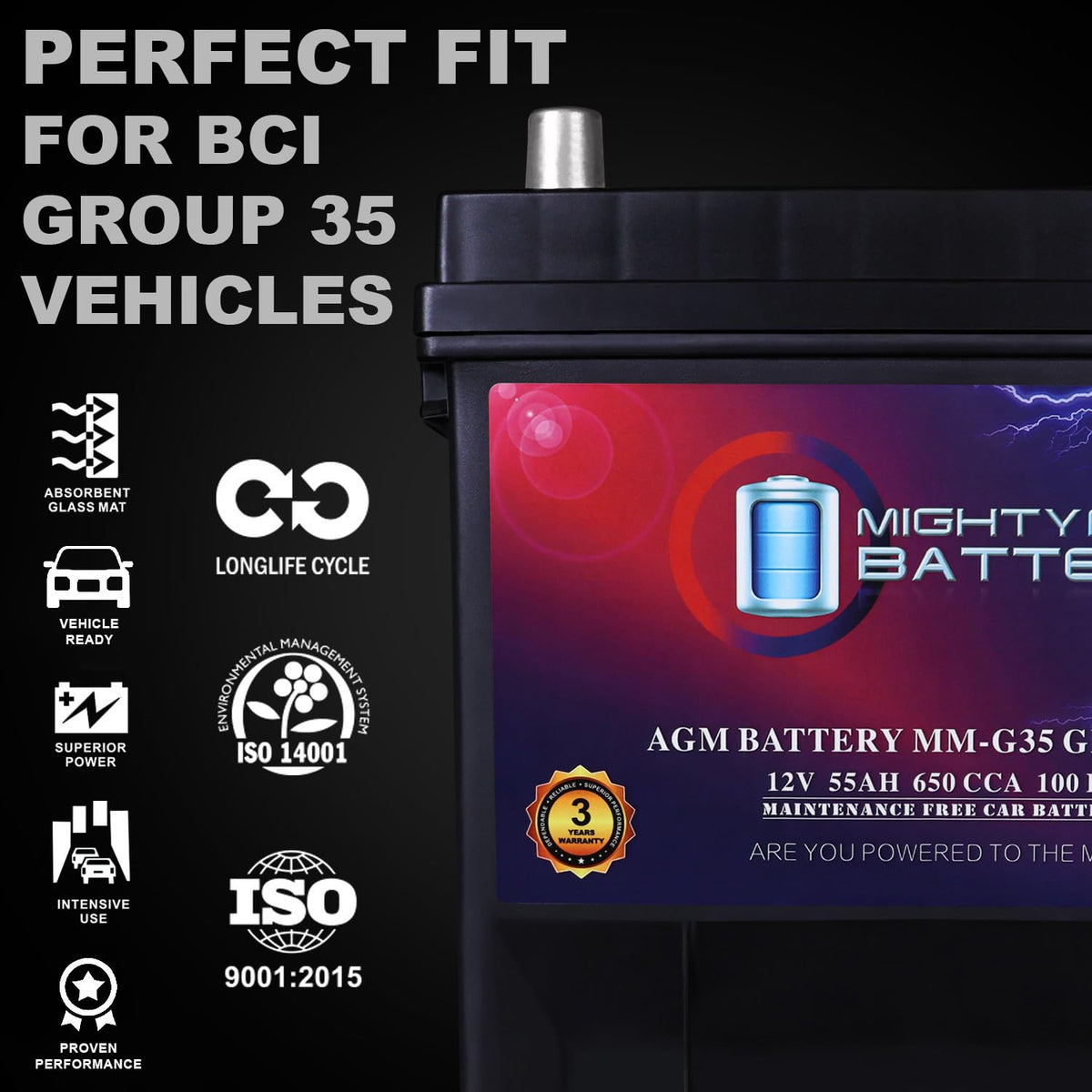 12V 55Ah AGM Replacement Battery A145