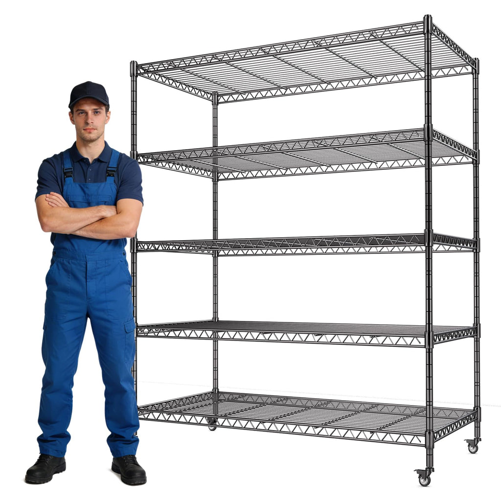46”W 5 Tier Metal Wire Shelving with Wheels K332547