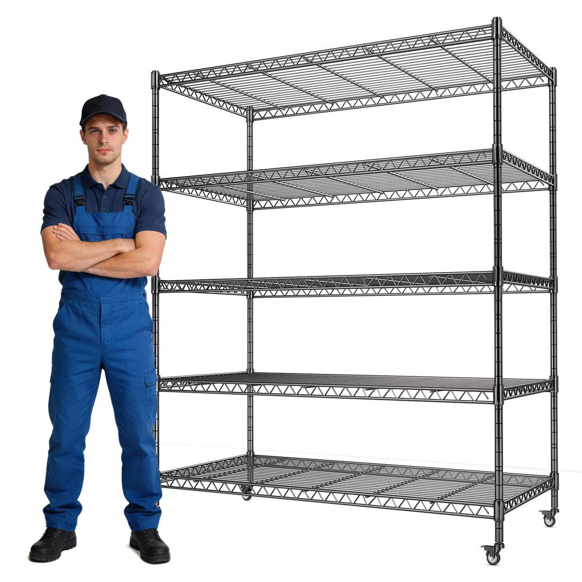 46”W 5 Tier Metal Wire Shelving with Wheels K332547