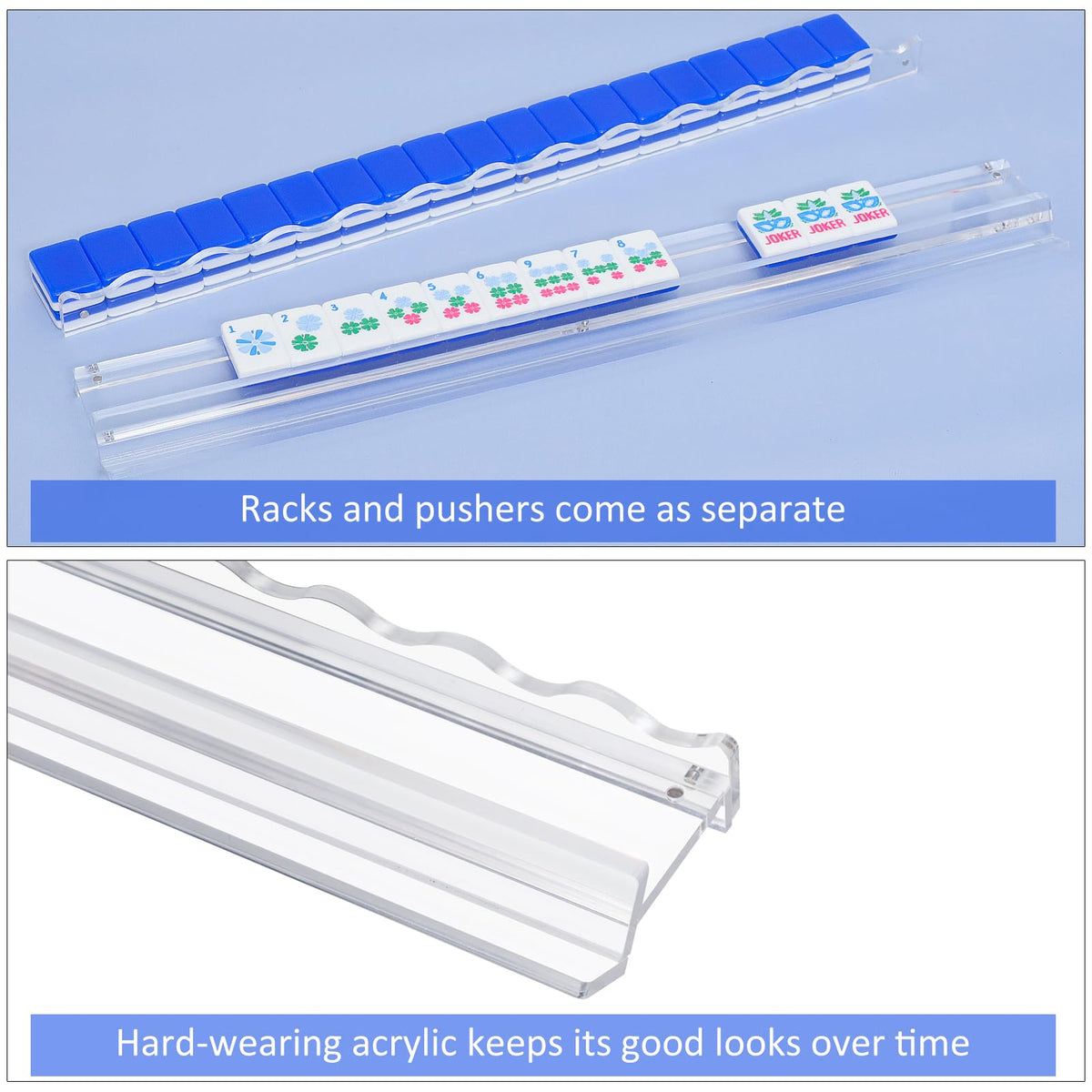 4-Pack Clear Acrylic Mahjong Racks with Pushers 19.7" U46587