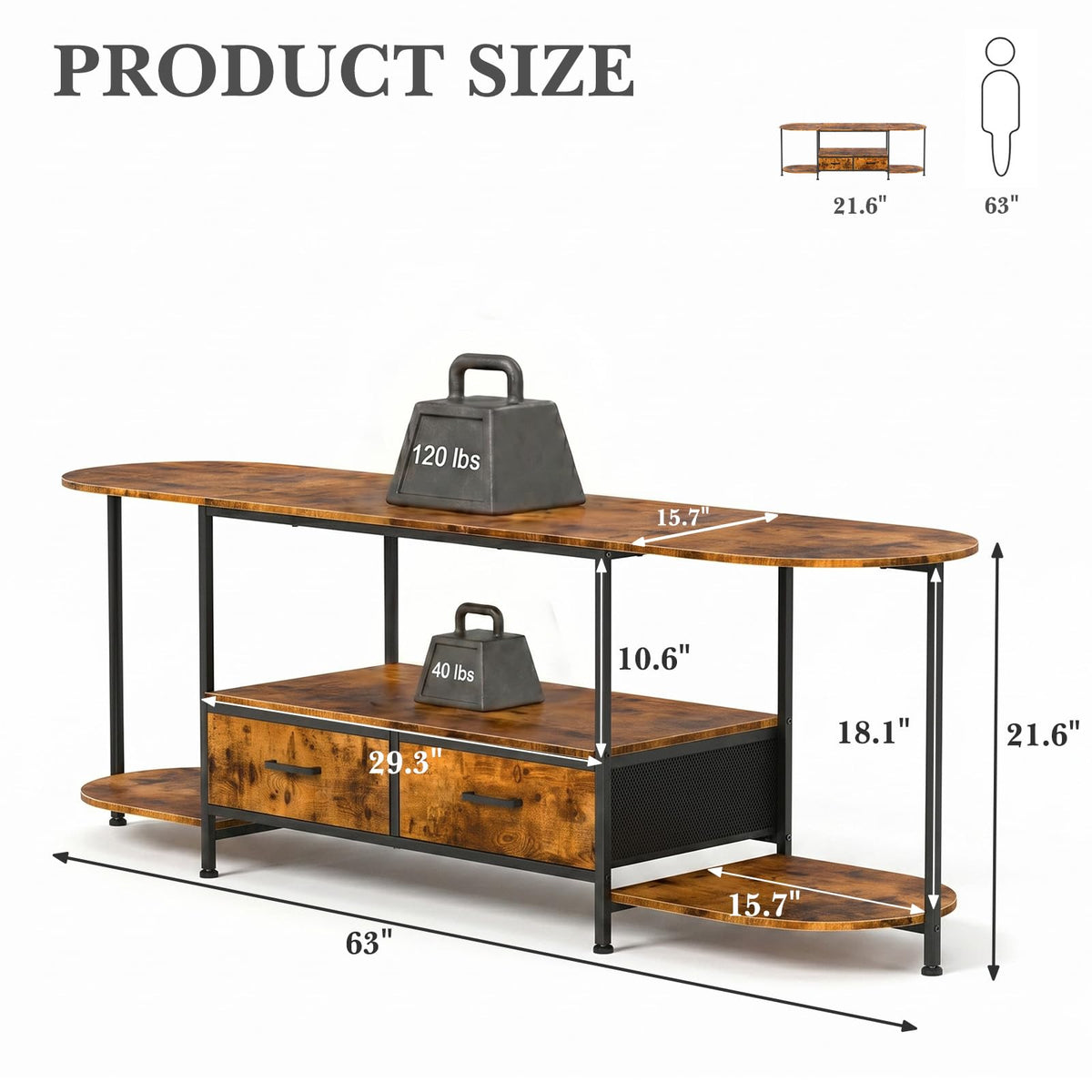 63" TV Stand with 2 Fabric Drawers E597