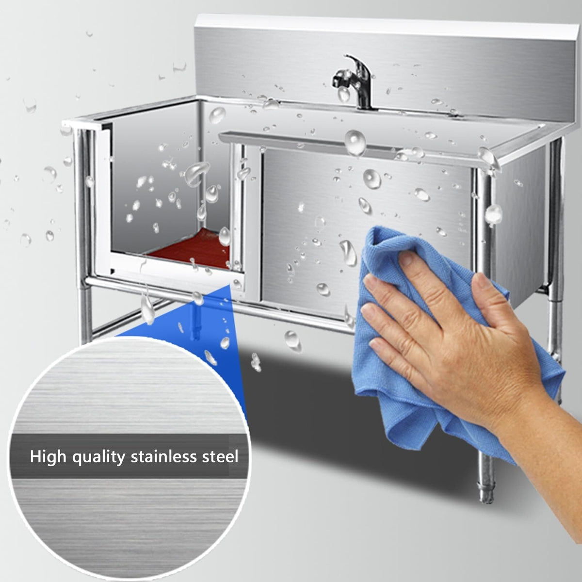 Stainless Steel Dog Grooming Tub with Sliding Door Z1462