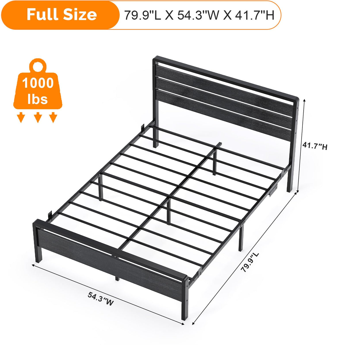 Full Size Metal Platform Bed Frame with LED Headboard and Charging Ports, Black Y329224