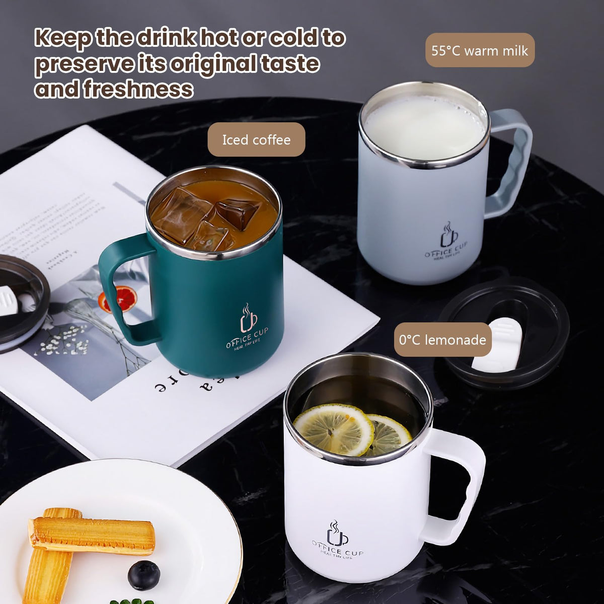Stainless Steel Insulated Coffee Travel Mug with Lid & Handle 17 Oz J92097