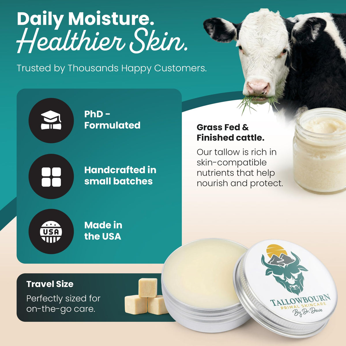 Grass-Fed Beef Tallow Balm Unscented 1oz P143758