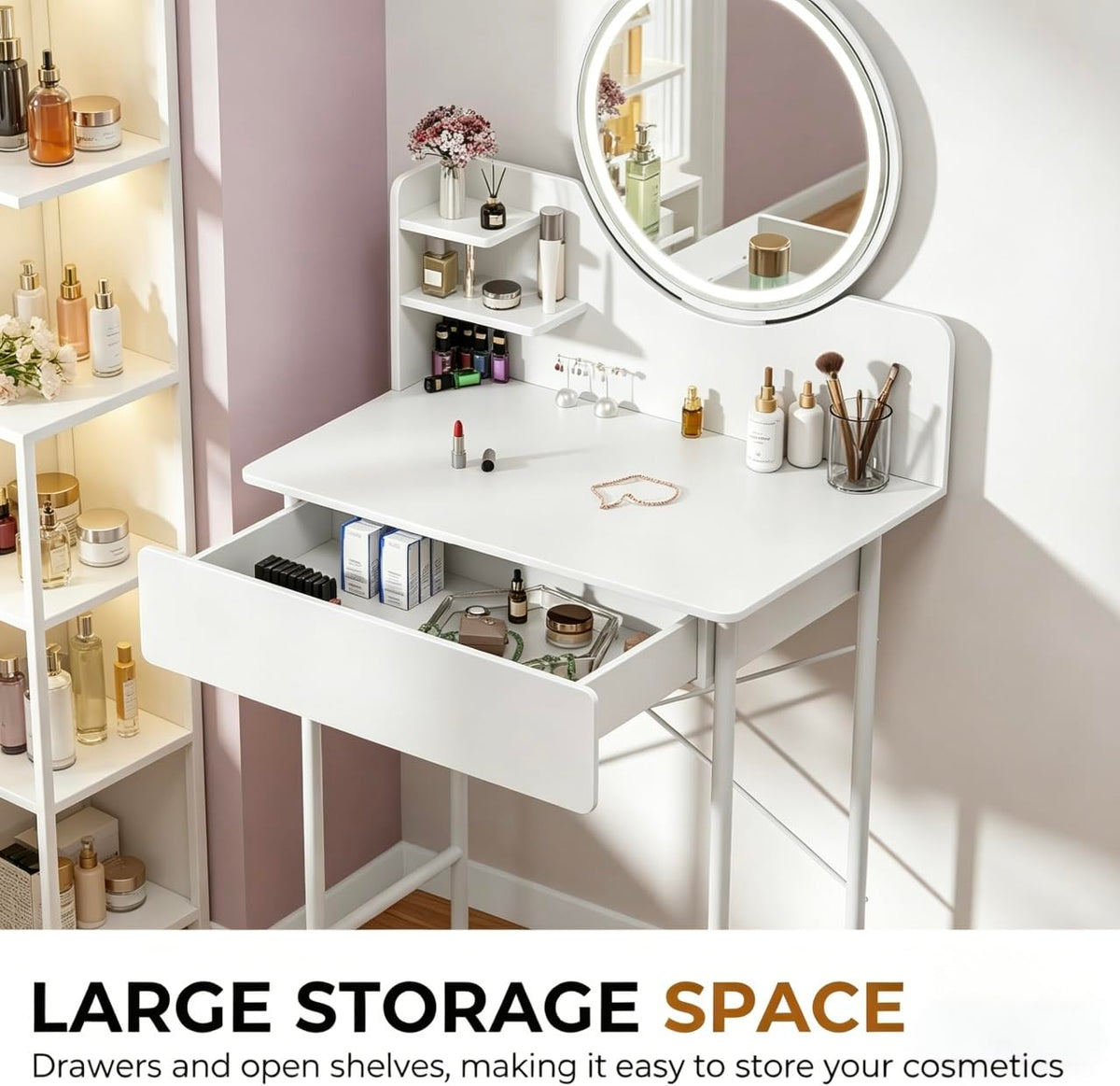 Vanity Desk with Mirror and LED Lights D99729