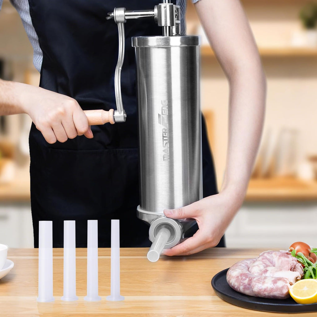 2.5 LBS Stainless Steel Sausage Stuffer with 4 Funnels T80669