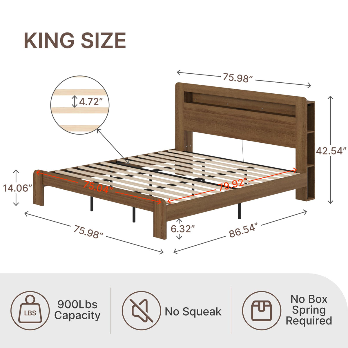 King Walnut Storage Bed Frame with LED Lights Z419