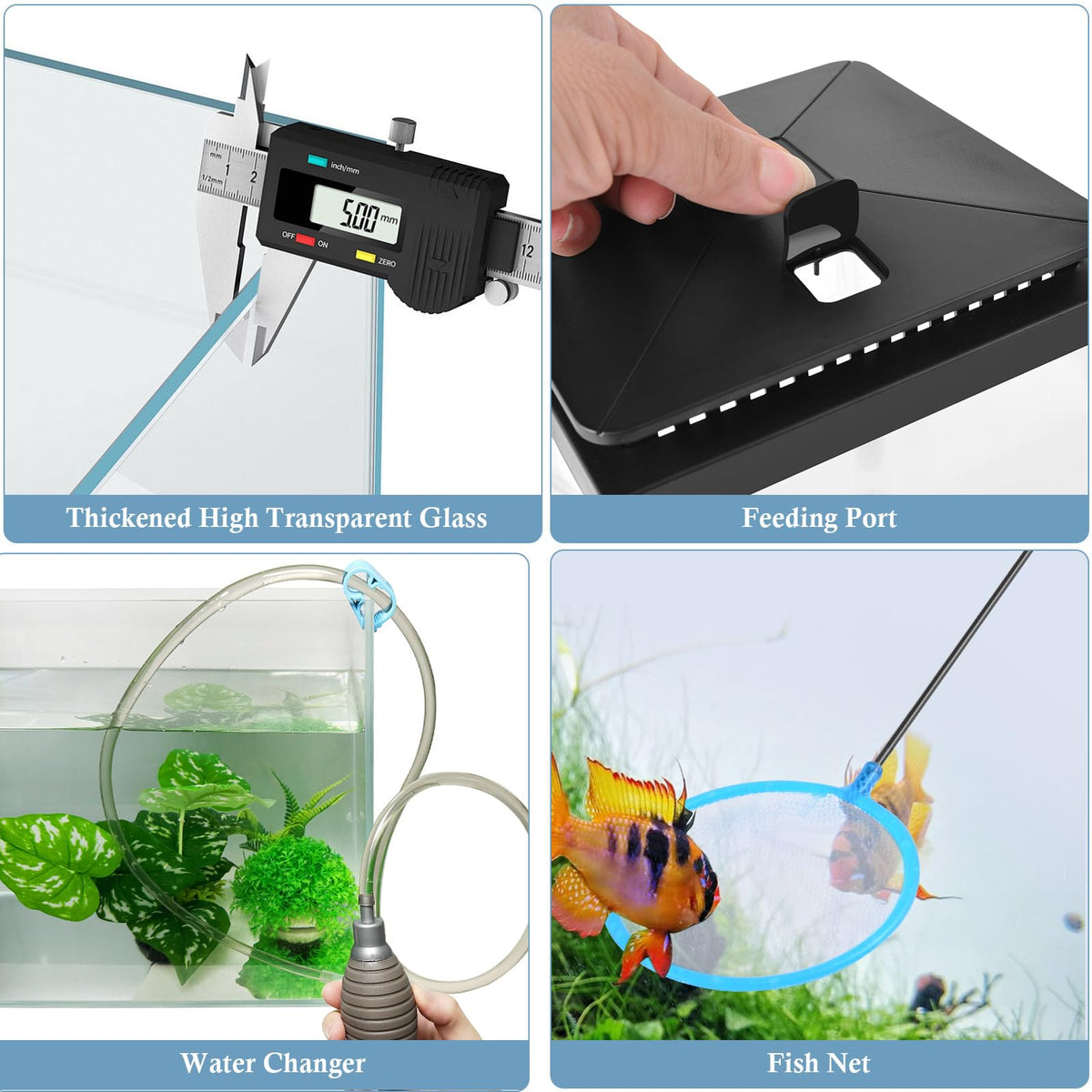 1 Gallon Small Glass Aquarium with Air Pump LED Light H2632