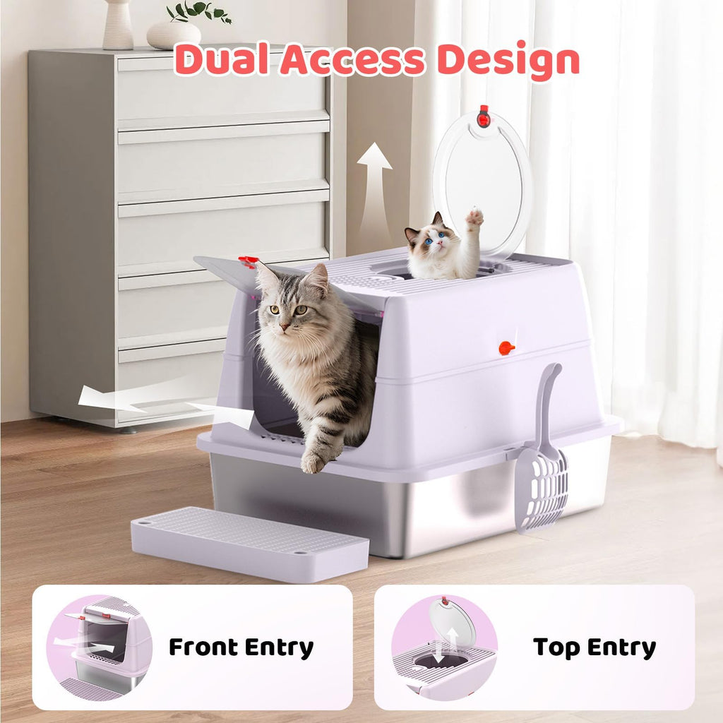 XL Stainless Steel Cat Litter Box with Lid A364