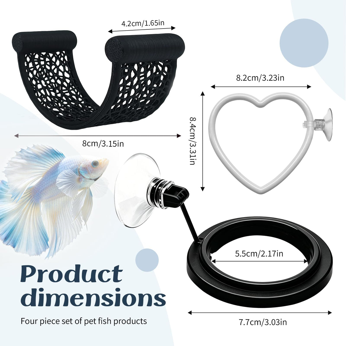 4Pcs Betta Fish Tank Accessories, Hammock, 2 Toys, 1 Feeding Ring L85442
