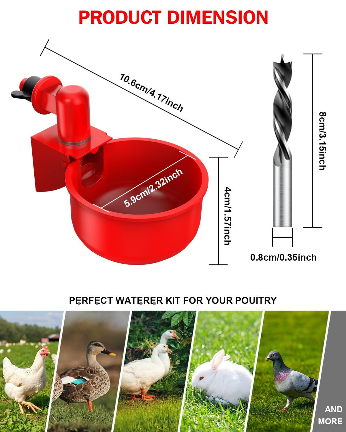 30 Packs Large Automatic Poultry Water Feeder Cups with Tee Fittings J843