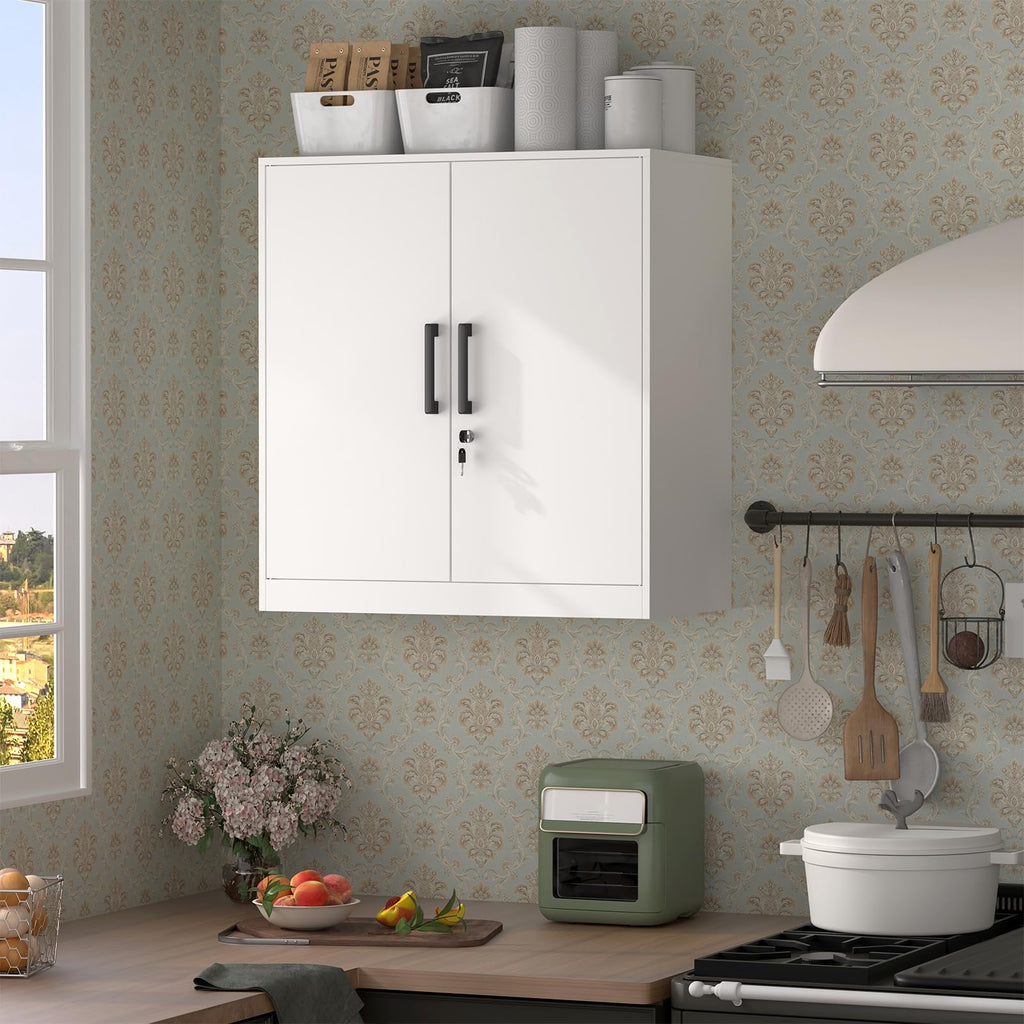 White Metal Wall Cabinet with Adjustable Shelf E3764
