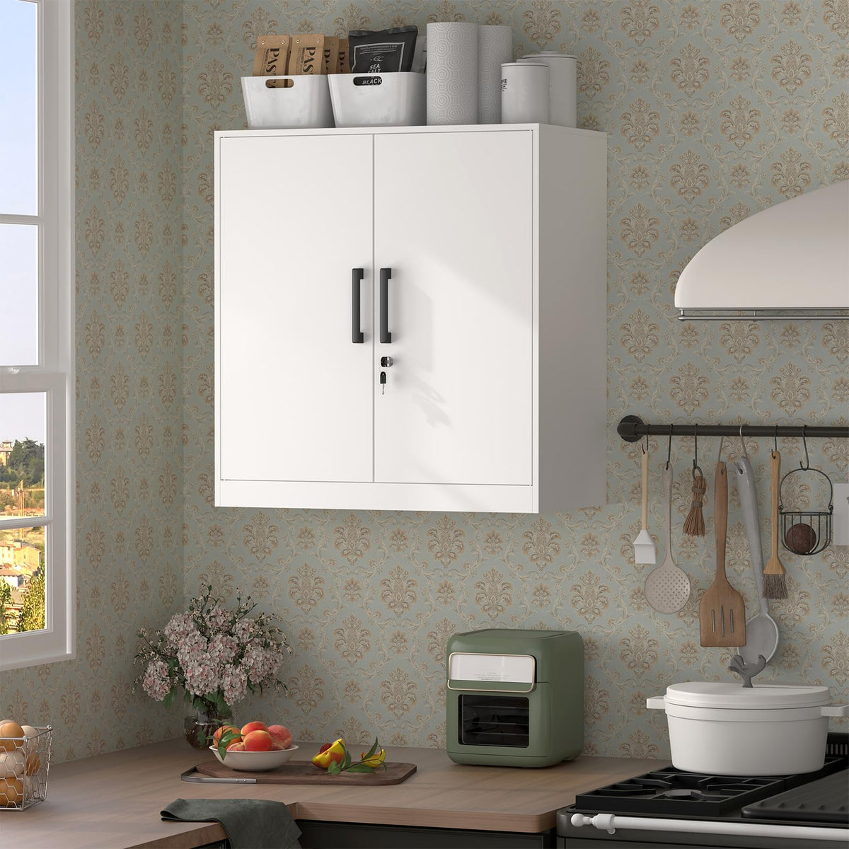 White Metal Wall Cabinet with Adjustable Shelf E3764