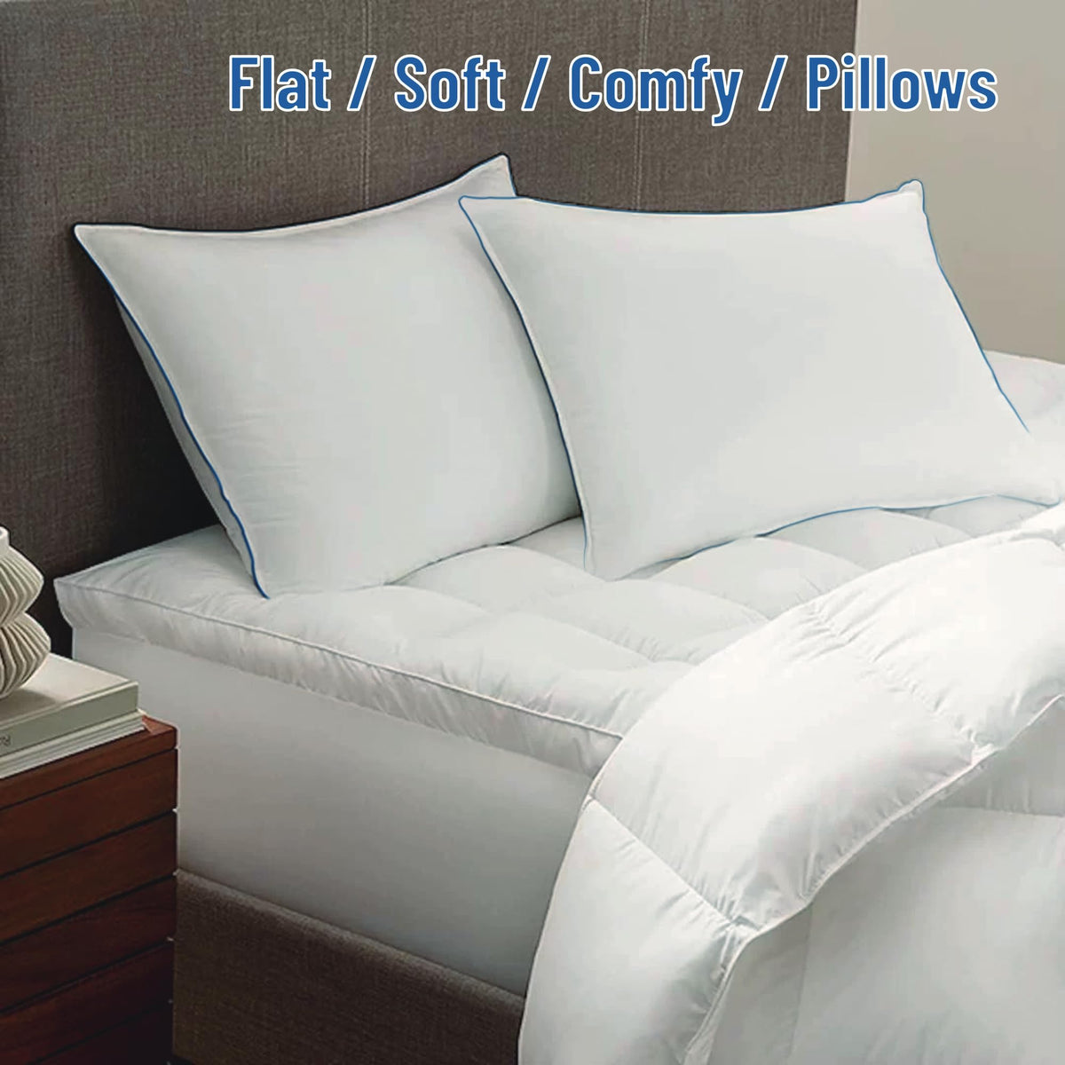 Soft Thin Standard Size Pillows Set of 2 with Down Alternative Fill White G17800
