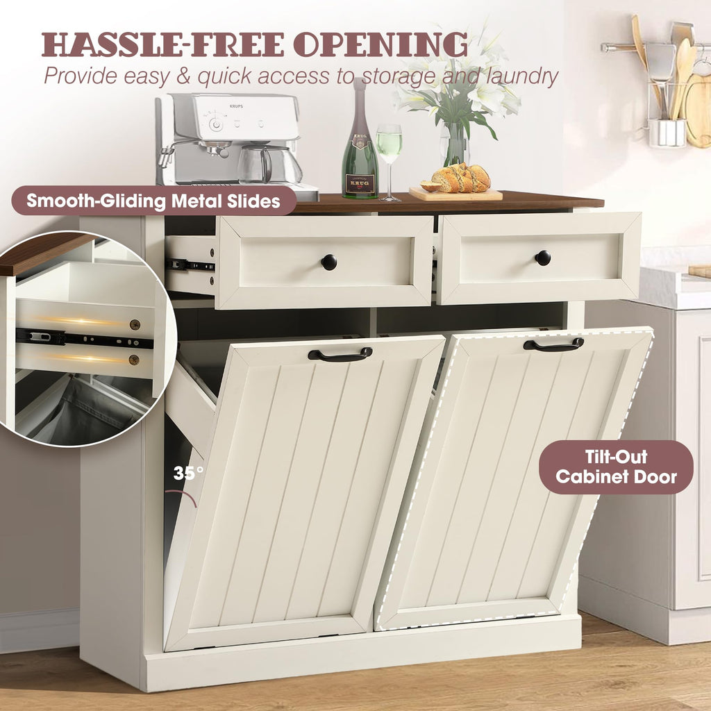 White 22 Gallon Wooden Laundry Hamper Cabinet with 2 Drawers R354
