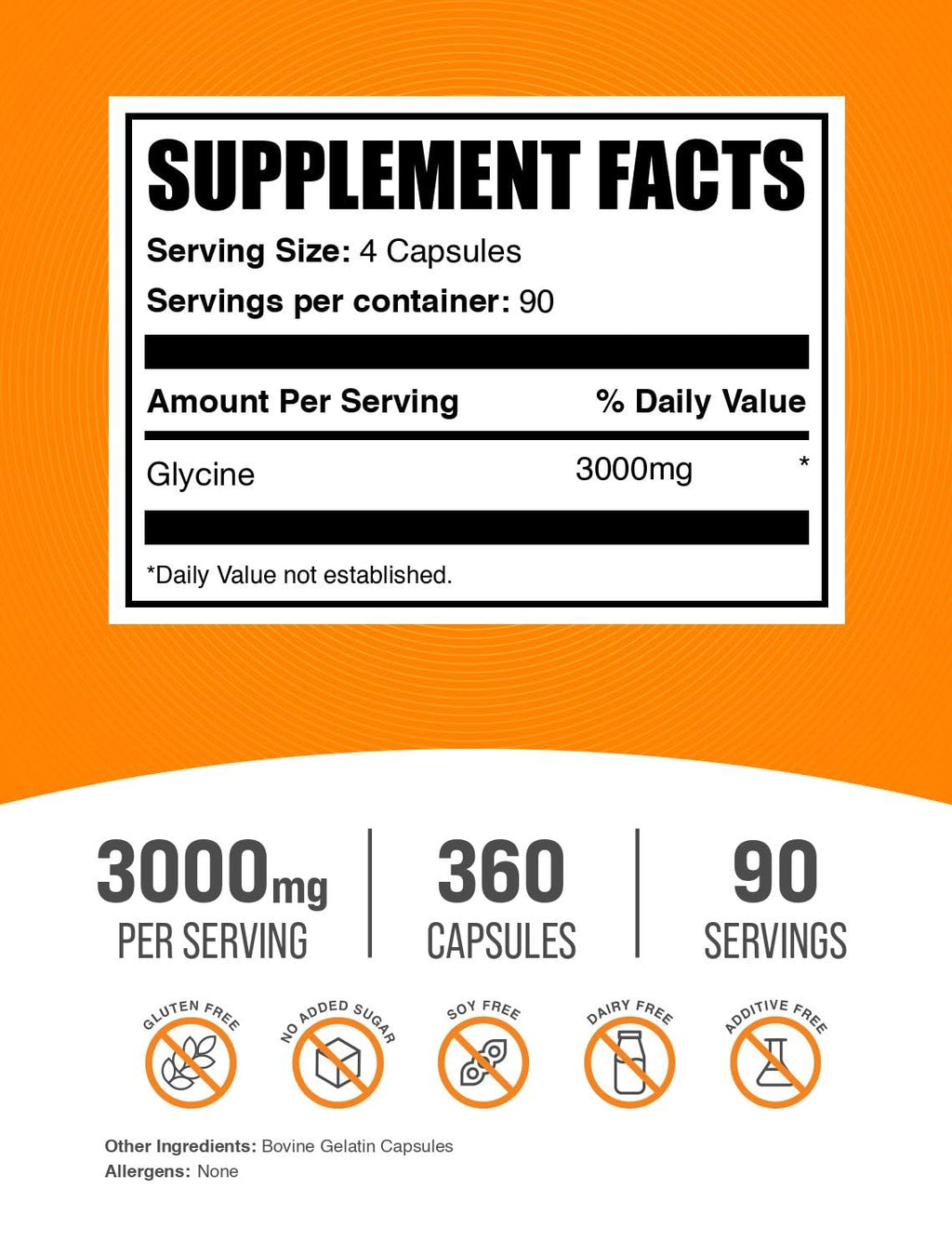 Glycine Capsules 3000mg Gluten Free 360 Count U30312