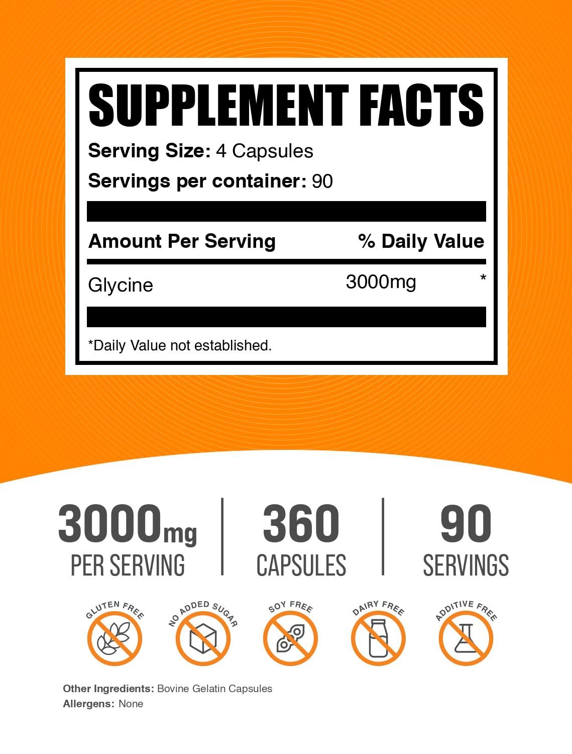 Glycine Capsules 3000mg Gluten Free 360 Count U30312