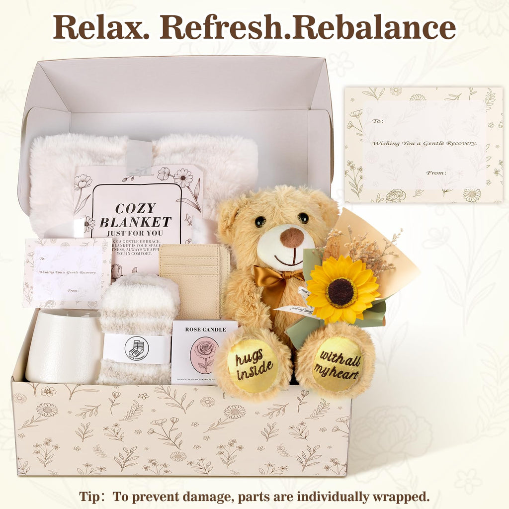 Get Well Soon Gift Basket with Blanket, Mug, Teddy Bear, Aromatherapy M40072