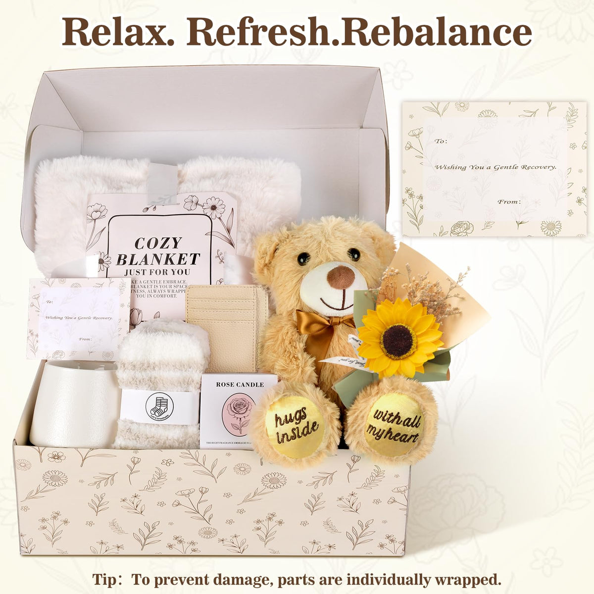 Get Well Soon Gift Basket with Blanket, Mug, Teddy Bear, Aromatherapy M40072