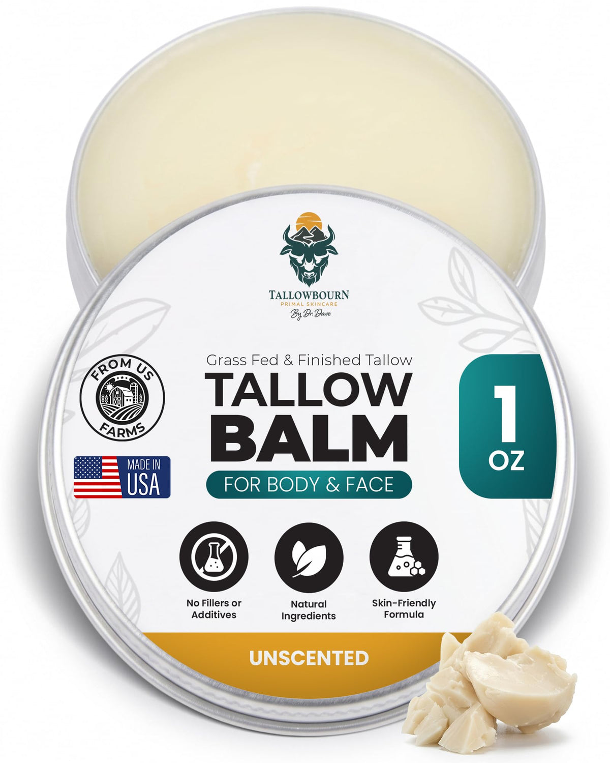 Grass-Fed Beef Tallow Balm Unscented 1oz P143758