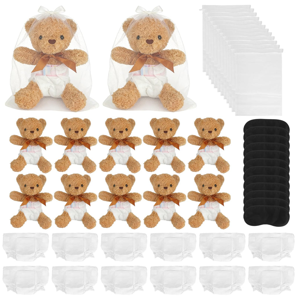 Baby Shower Games Set of 12 with Diapers, Baby Dolls, White Organza Bags and Blindfolds Y657