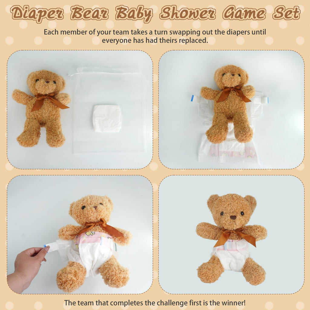 Baby Shower Games Set of 12 with Diapers, Baby Dolls, White Organza Bags and Blindfolds Y657