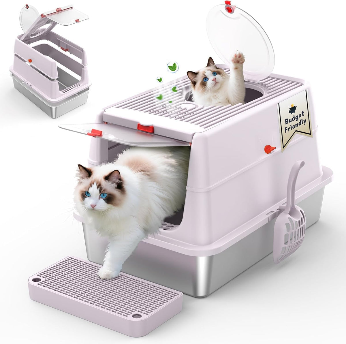 XL Stainless Steel Cat Litter Box with Lid A364