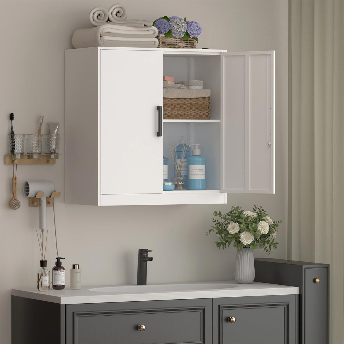 White Metal Wall Cabinet with Adjustable Shelf E3764