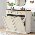 White 22 Gallon Wooden Laundry Hamper Cabinet with 2 Drawers R354