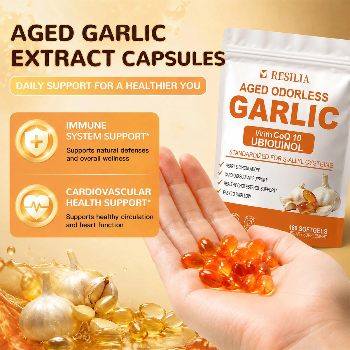 1200mg Odorless Aged Garlic Extract Softgels with CoQ10 T559045