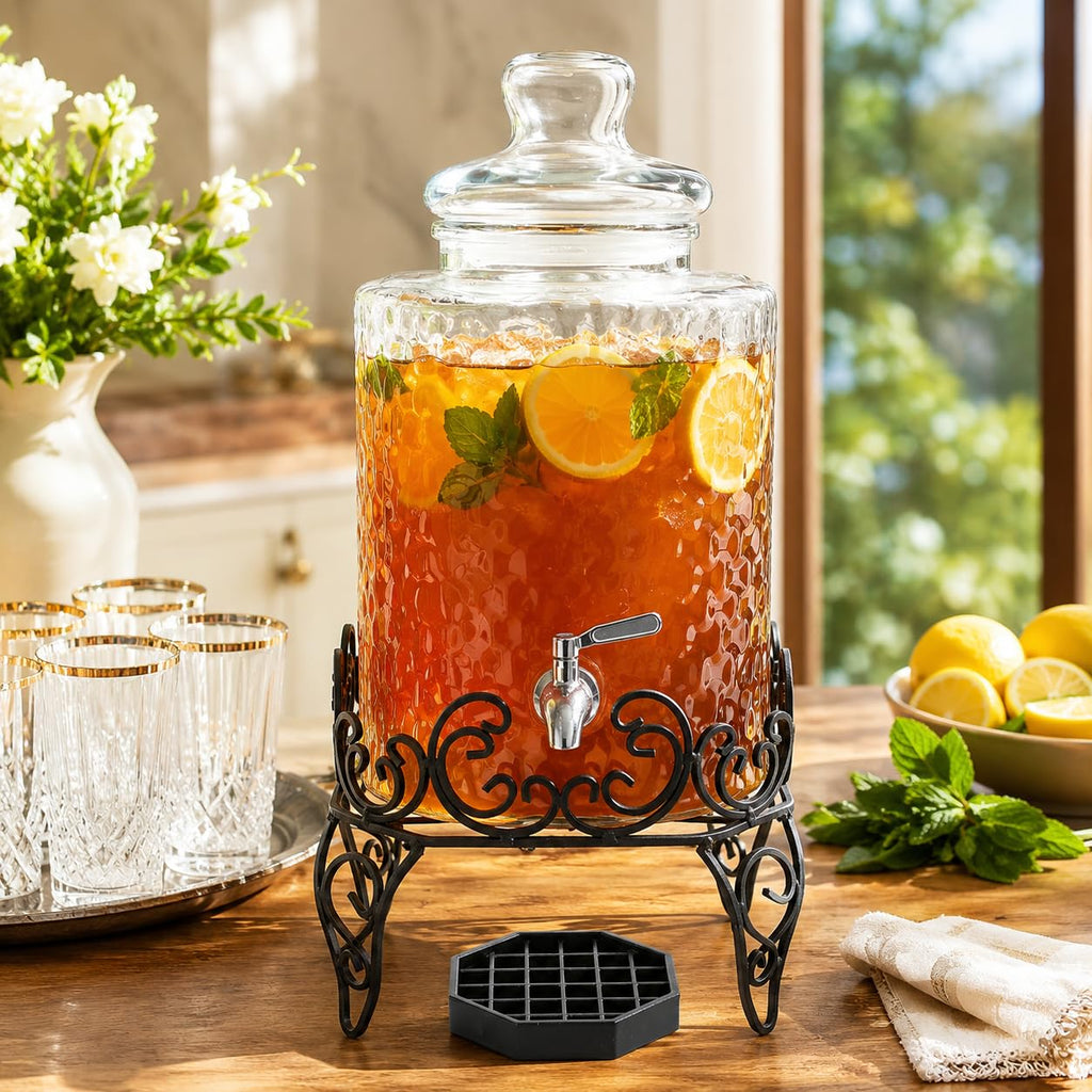 2.5 Gallon Glass Beverage Dispenser with Stand and Stainless Steel Spigot W771