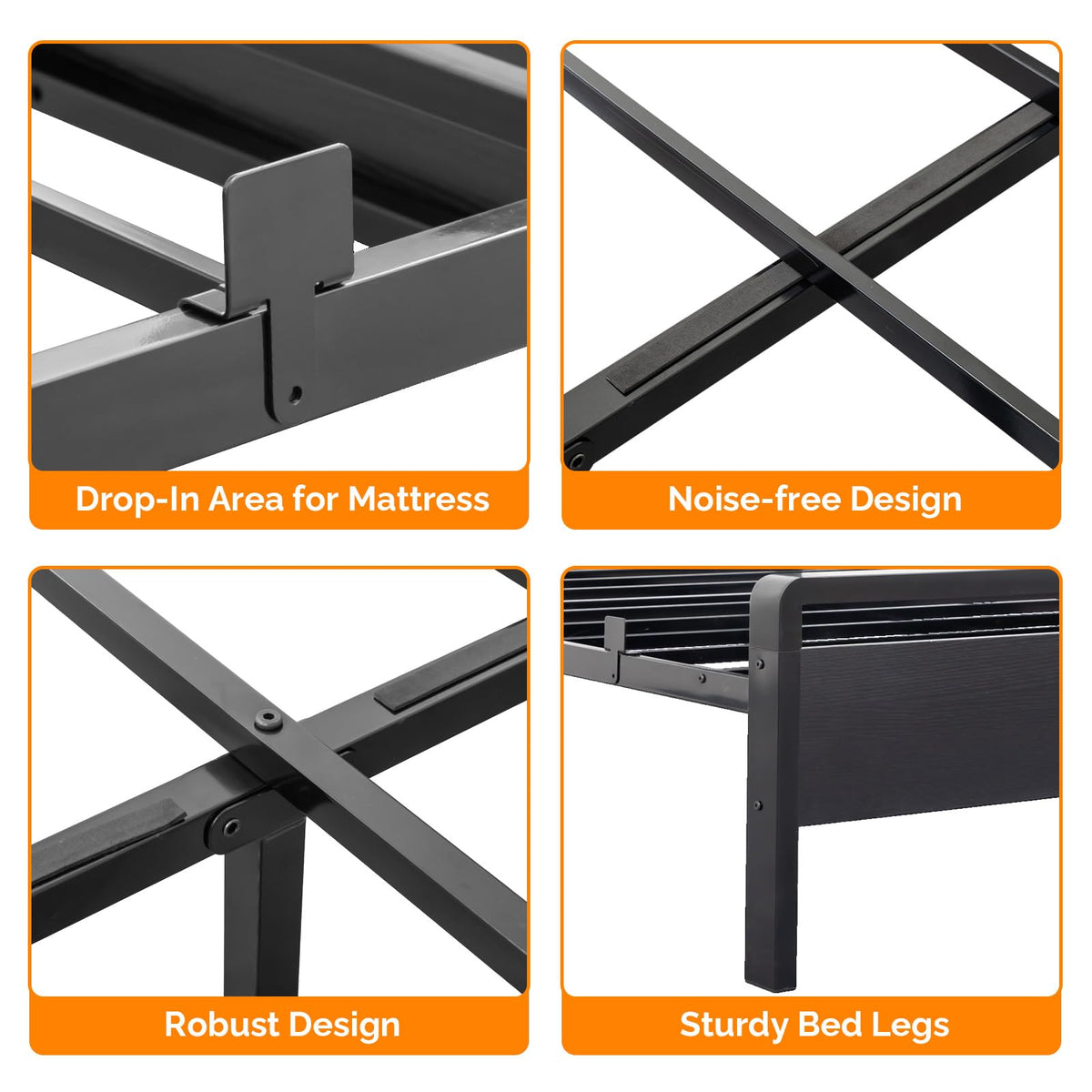 Full Size Metal Platform Bed Frame with LED Headboard and Charging Ports, Black Y329224