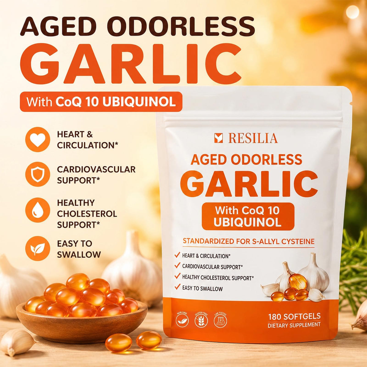1200mg Odorless Aged Garlic Extract Softgels with CoQ10 T559045
