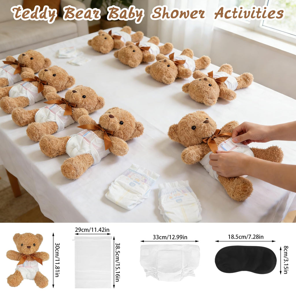 Baby Shower Games Set of 12 with Diapers, Baby Dolls, White Organza Bags and Blindfolds Y657