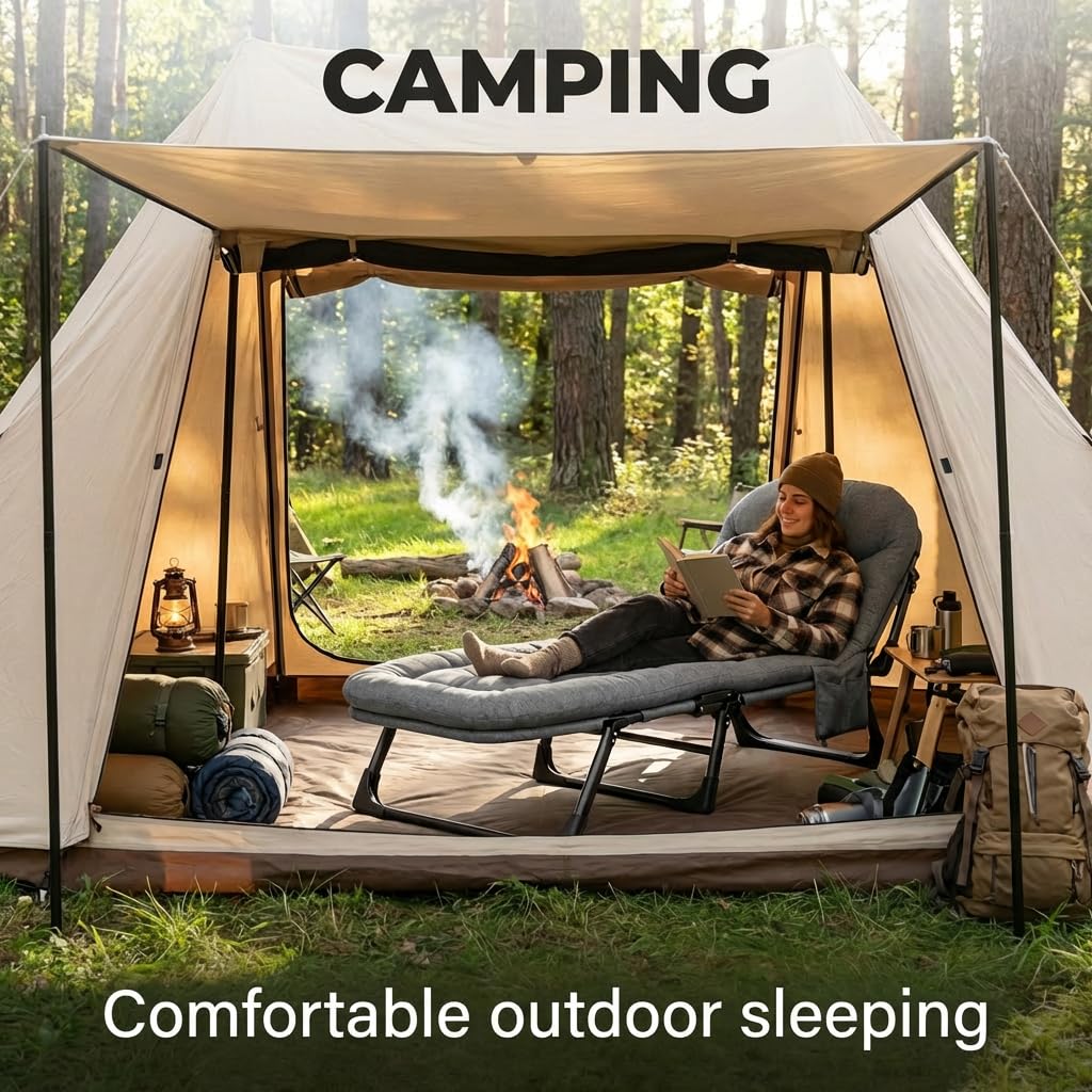Folding Camping Cot with Mattress and Pillow, Grey E9094